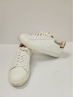 WHBM Leather Sneakers White Leapored Gld Detail Sz 9 Lace Up Shoes Preppy